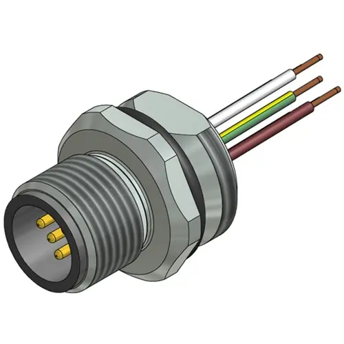 Einbaustecker, M12, 4-polig, Litzenanschluss, Schraubverriegelung, gerade, 43-01009 Neuheit