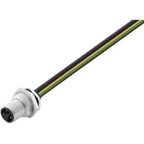 Einbaustecker, M12, 2-polig + PE, Litzenanschluss, Schraubverriegelung, gerade, 09 0687 121 03 Echt