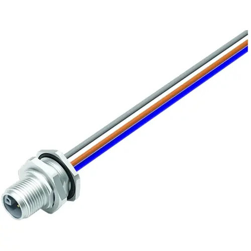 Einbaustecker, M12, 4-polig + FE, Litzenanschluss, Schraubverriegelung, gerade, 09 0641 800 05 Markenware