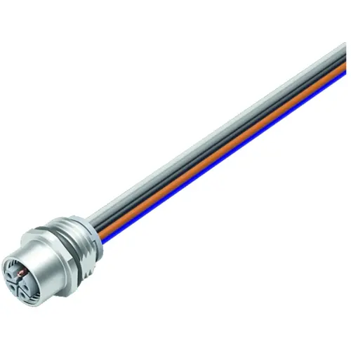 Einbaubuchse, M12, 4-polig + FE, Litzenanschluss, Schraubverriegelung, gerade, 09 0642 700 05 Markenprodukt