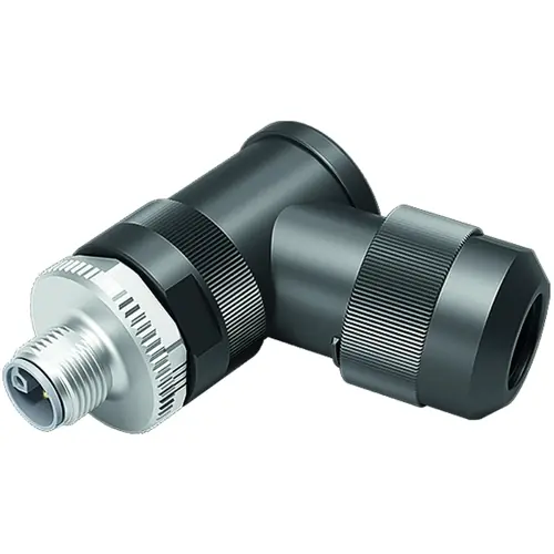 Echt Stecker, M12, 4-polig + FE, Schraubanschluss, Schraubverriegelung, abgewinkelt, 99 0639 58 05