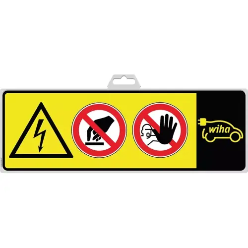 Sichere Zahlung Warnschild, Symbol: Warnung vor Hochspannung, Batterie, Berührungsverbot, (L x B) 180 x 45 mm, 44357