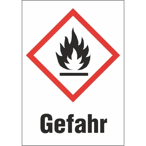 Letzte Chance Gefahrgut-Schild, Symbol: GHS02/Text: "Gefahr", (B) 26 mm, Kunststoff, 013.24-9-37X26-W1 / 36 ST, Packung mit 36 Stück