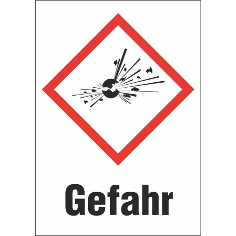Gefahrgut-Schild, Symbol: GHS01/Text: "Gefahr", (B) 37 mm, Kunststoff, 013.22-9-52X37-V / 16 ST., Packung mit 16 Stück Solange Der Vorrat Reicht