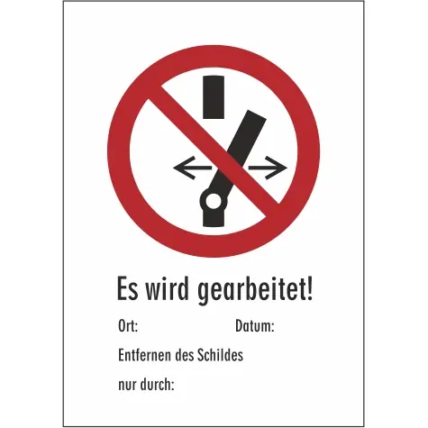 Warnschild, Text: "Es wird gearbeitet", (B) 131 mm, Kunststoff, 080.15-4-185X131-W Preiswert