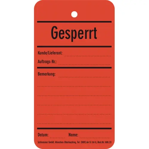 Bestpreis Kolli-Anhänger, Text: "Gesperrt", (B) 65 mm, Kunststoff, 088.23, Packung mit 50 Stück