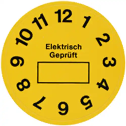 Top-Preis Elektro-Prüfplakette, 1 bis 12, Ø 35 mm, Vinyl, 3-1768036-1, Packung mit 5 Stück