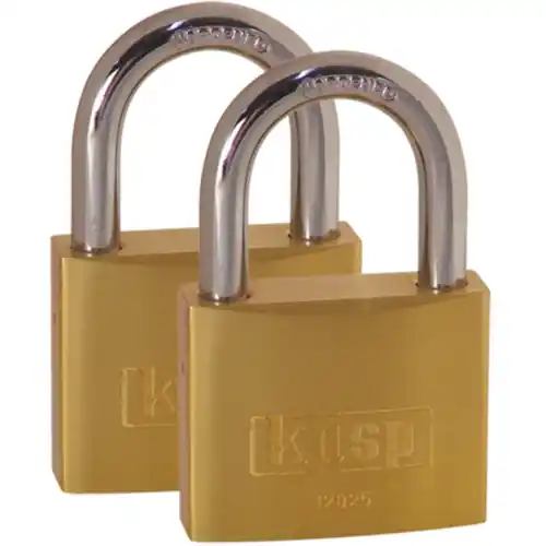 Kostenloser Versand Vorhängeschloss, Doppelpack, gleichschließend, Stufe 2, Bügel (H) 15 mm, Messing, (B) 25 mm, K12025D2