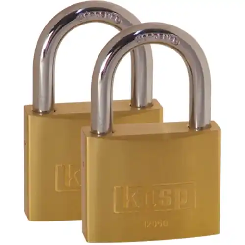 Kostenloser Rückversand Vorhängeschloss, Doppelpack, gleichschließend, Stufe 6, Bügel (H) 30 mm, Messing, (B) 50 mm, K12050D2