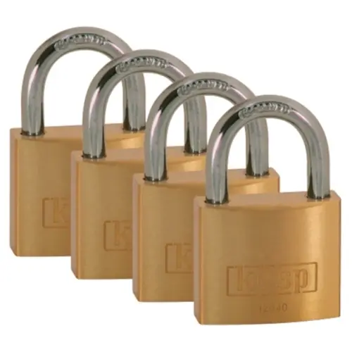 Sale Vorhängeschloss, Viererpack, gleichschließend, Stufe 4, Bügel (H) 22 mm, Messing, (B) 40 mm, K12040D4