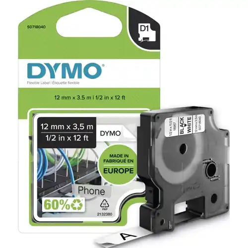 Schriftbandkassette, 12 mm, Band weiß, Schrift schwarz, 3.5 m, S0718040 Neuheit