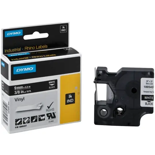 Schriftbandkassette, 9 mm, Band schwarz, Schrift weiß, 5.5 m, 1805437 Zertifiziert