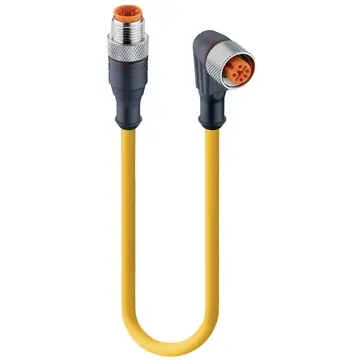 Sensor-Aktor Kabel, M12-Kabelstecker, gerade auf M12-Kabeldose, abgewinkelt, 4-polig, 5 m, PUR, gelb, 4 A, 12430 Zertifiziert