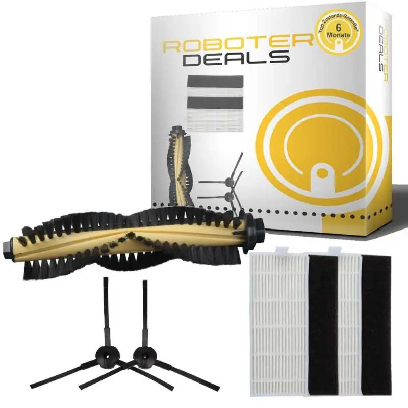 Billig Zubehör-Set (gelb) für Ecovacs Deebot DM82 (2x Filter, 2x Seitenbürsten, 1x Hauptbürste)