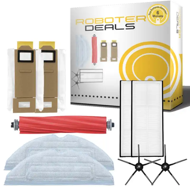 Echt Zubehör Set, Ersatzteile für Roborock S7 MaxV Plus (2x Beutel, 2x Fi, 2x Pad, 2x SB 5arm schwarz, 1x HB)